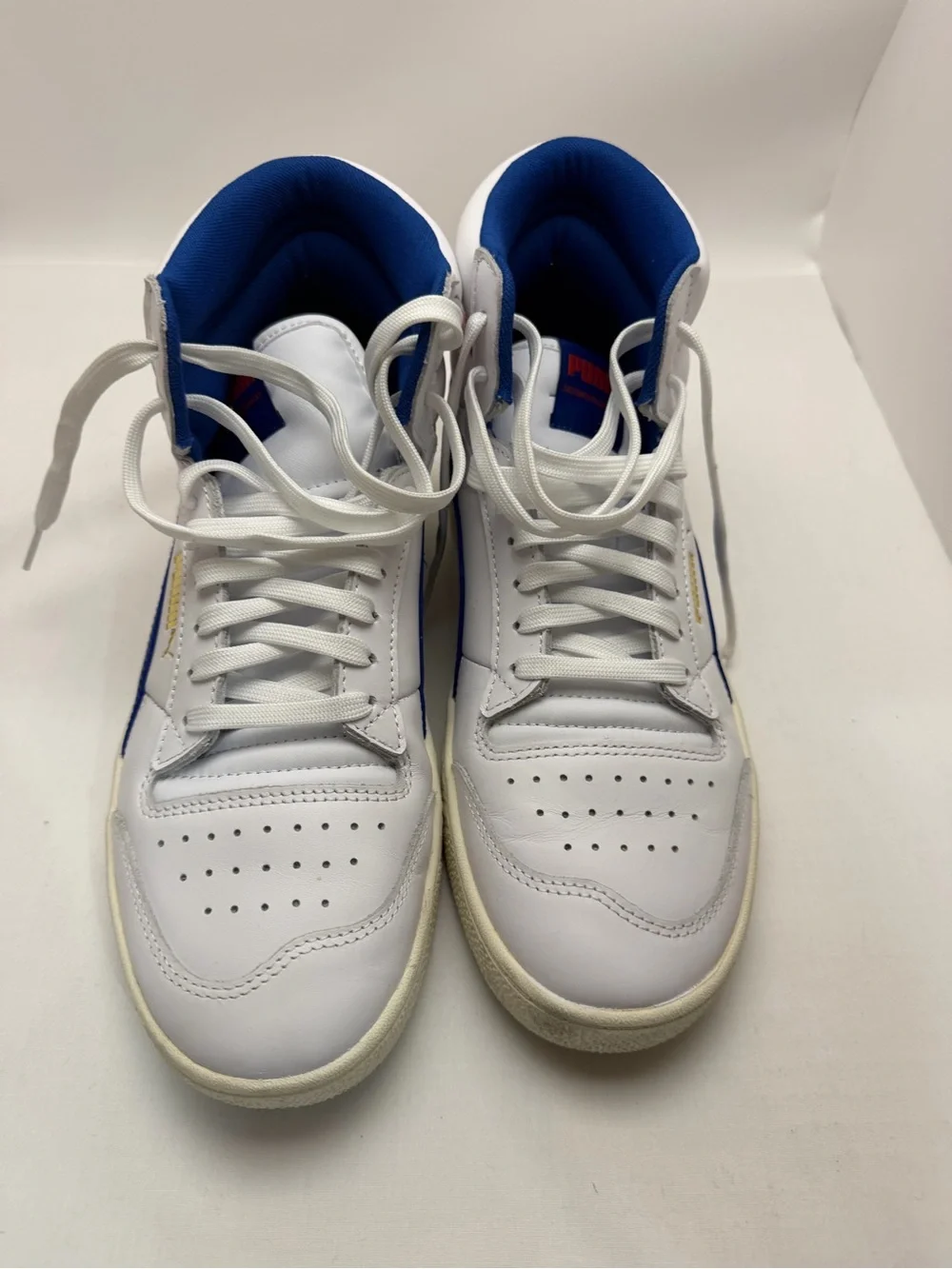 Puma Men's White High-Top Sneakers with Blue and Red Accents